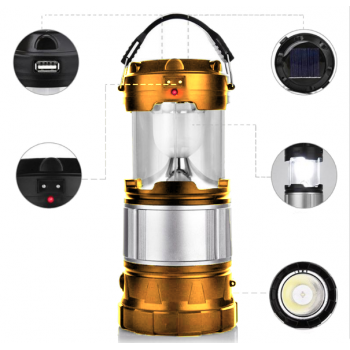 Lampada Solar Led De Bateria Recarregável Retrátil Dourada